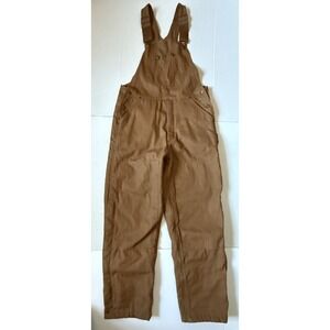 WFS - Men's Brown Straight Leg Double Knee Work Lined Bib Overalls - Medium